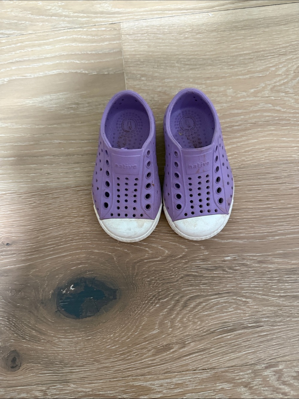 Native Kids Water Shoes in Purple with White Toe Caps